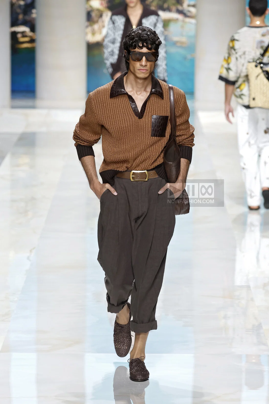 Model on the catwalk at the Dolce Gabbana fashion show in Milan, Spring Summer 2027 Menswear Fashion Week, Runway Look #020